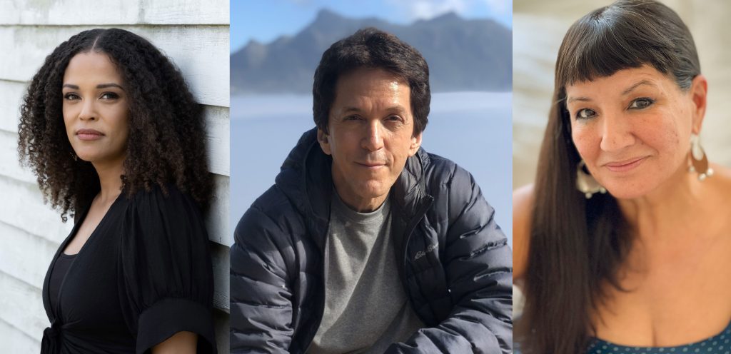 Jesmyn Ward (left), Mitch Albom (middle), and Sandra Cisneros (right) headshots.