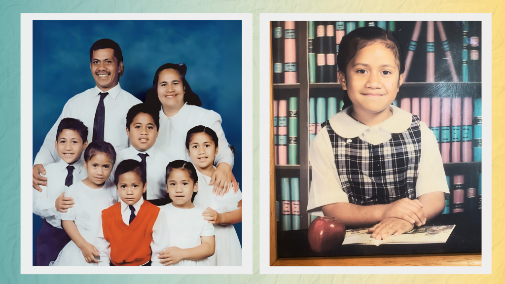 Left: the Faleta family; Right: Faleta as a child.